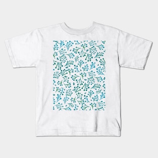 Watercolor winter flowers - blue and green Kids T-Shirt